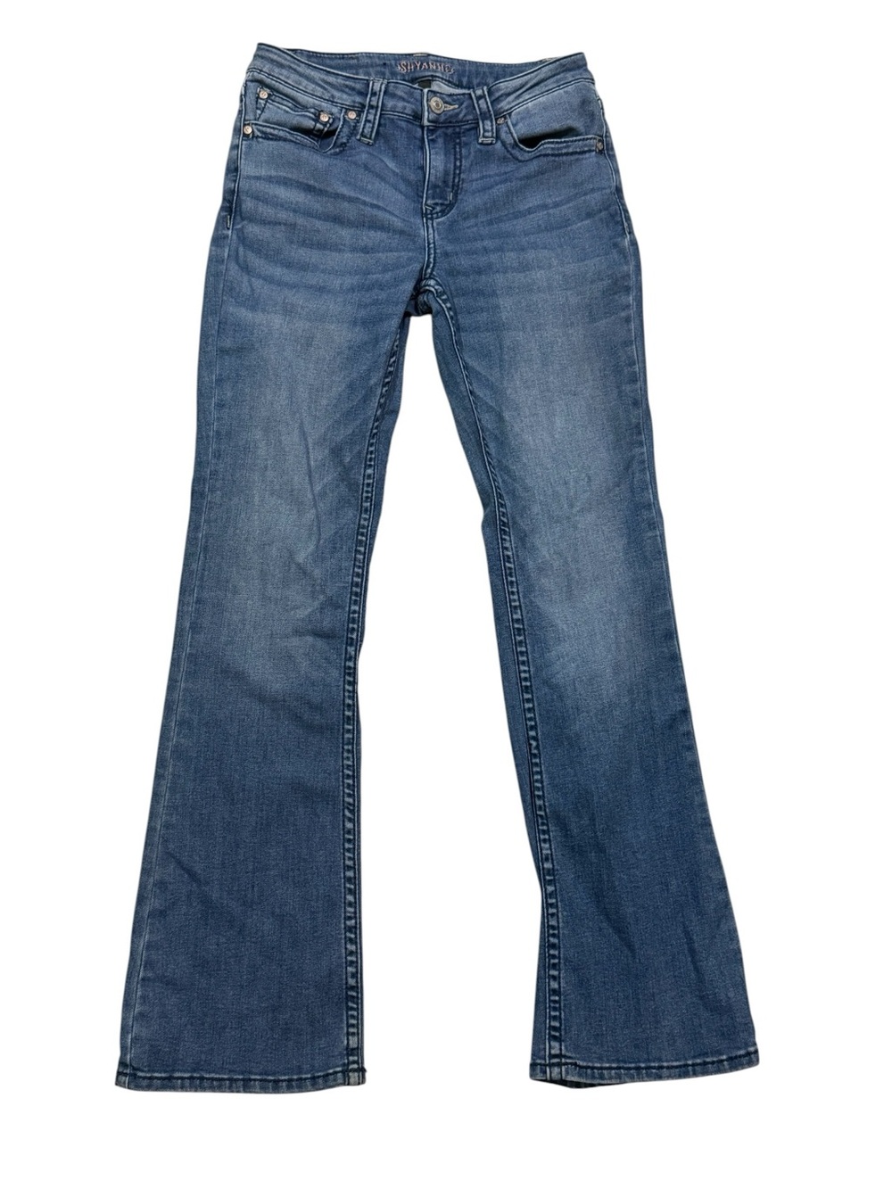 Shyanne Blue Flared  Mid Rise Jeans with Back Pocket Embroidery Size 28 SHORT